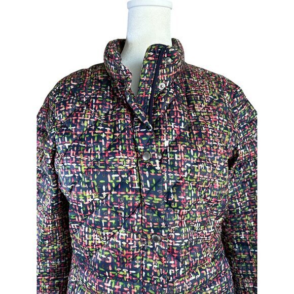 Lands End Women’s Size Small Down Puffer Jacket‎ Multi Color Abstract Print - Picture 2 of 10